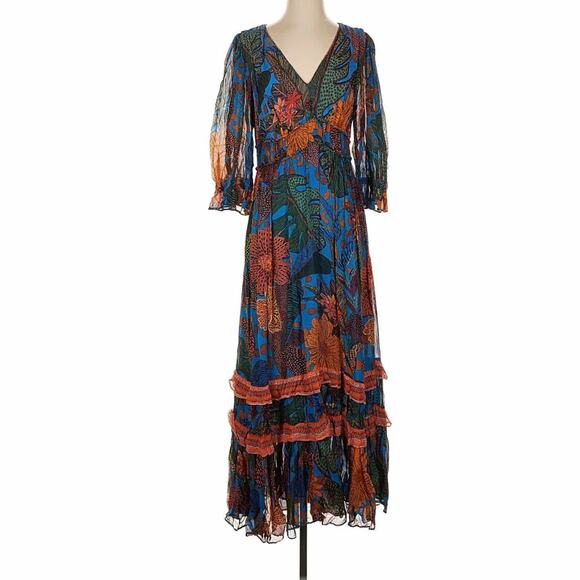 Anthropologie x Farm Rio Puff Sleeve Maxi Dress Size Small - Picture 1 of 13